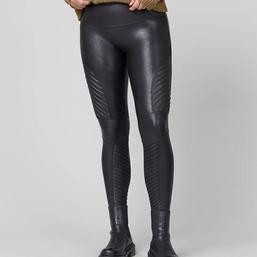 Spanx Faux Leather Moto Leggings in Very Black